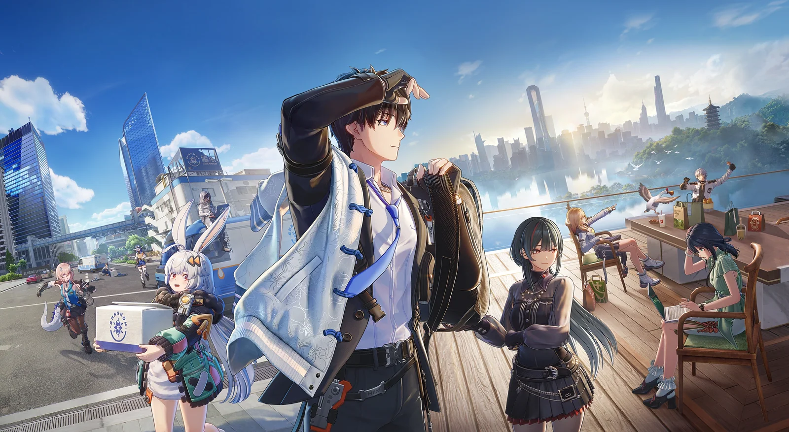 ANANTA characters spending time together in the city in official artwork.