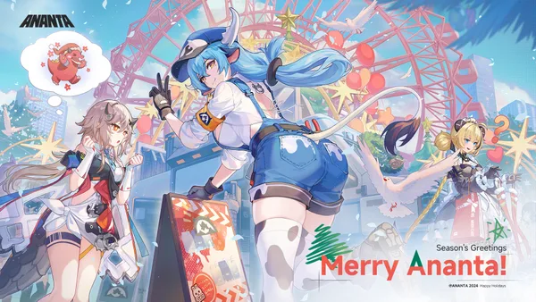 Official Christmas illustration of ANANTA characters beside a Ferris wheel.