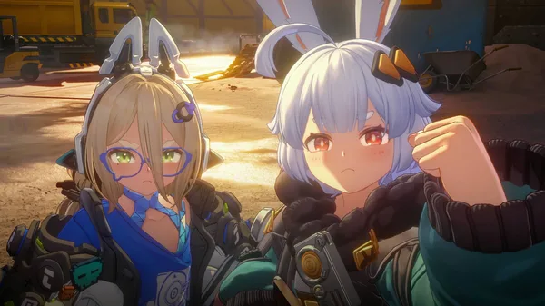 Taffy with rabbit ears beside another character at a warmly lit table.