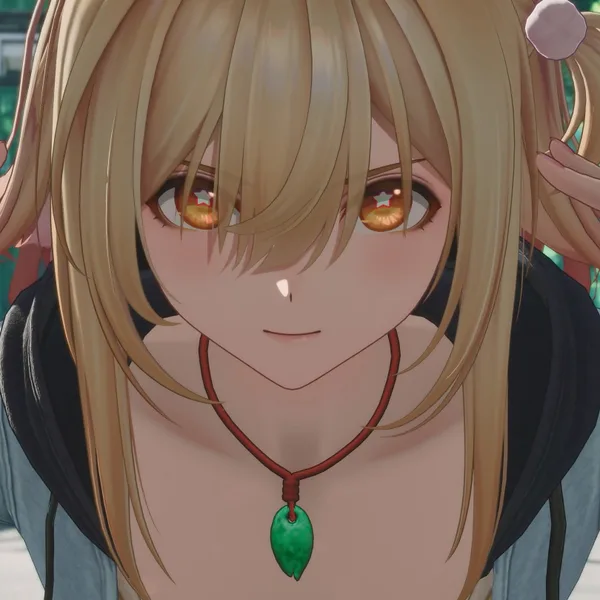 A close view of Yinglong wearing a green pendant.