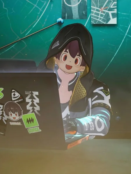 Seymour with his laptop in official ANANTA artwork.